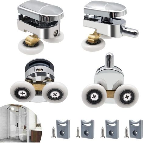 Rouleau de porte de douche – Lot de 4 roulettes doubles – Diamètre 23mm – Résistant à l'eau – Pour verre 4-6mm (1/5)