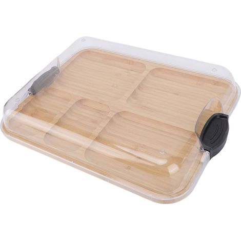 Planche à charcuterie avec couvercle transparent, 5 compartiments, planche à fromage en bois pour pique-niques (1/5)