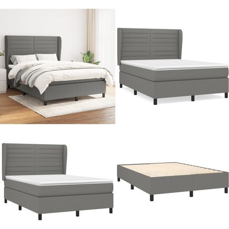 Sommier à lattes de lit avec matelas Gris foncé 140x190cm Tissu - Lit Plateforme - Lit Double - Matelas Ressorts Ensachés - Literie - Chambre À Coucher - Home & Living (1/5)