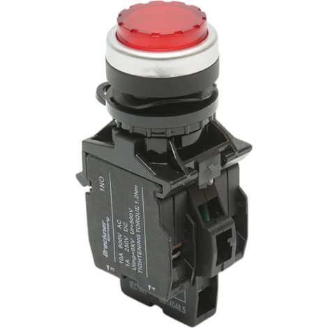 Pulsante di comando convesso illuminato LED 24V AC/DC rosso con ritorno 1NO+1NC, 10A/600V AC, 1A/250V DC TA42 Breckner Germany (1/5)