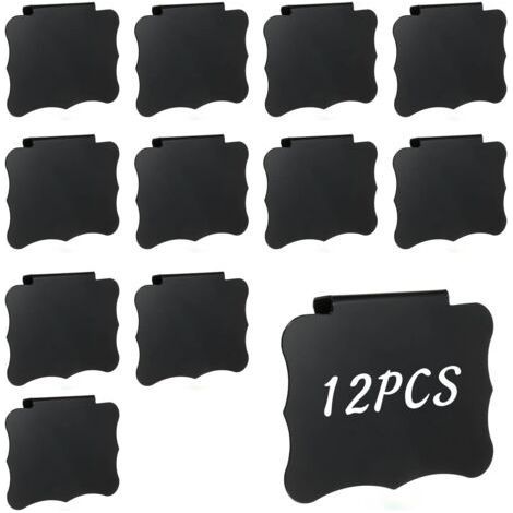 Lot de 12 étiquettes amovibles à clipser pour boîtes de rangement pour panier, tiroir, étiquettes tableau noir pour poubelle, étagère, linge (1/5)