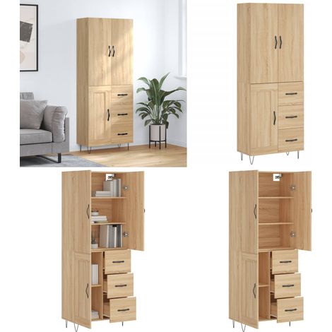 Highboard Sonoma-Eiche 69,5x34x180 cm Holzwerkstoff - Holzwerkstoff Schrank - Stauraum Schrank (1/5)