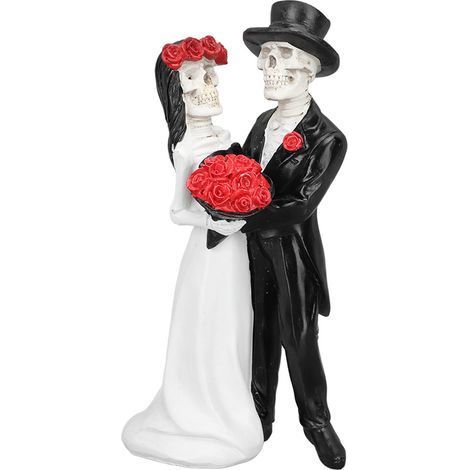 Statue de couple de squelettes mariés pour le Jour des Morts, couple de squelettes dansant, figurine de mariés romantique en résine pour Halloween. (1/5)
