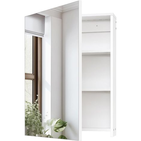 45 x 60 cm Bathroom Mirror Wall Cabinet Medicine Cabinet Hanging Storage Adjustable Panels White (1/5)