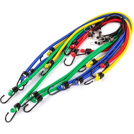 Corde elastiche in gomma per fissare i bagagli, set da 12 pezzi.