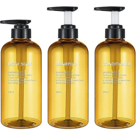 CREA Lot de 3 bouteilles de shampoing vides de 17 oz, bouteilles à pompe en plastique jaune de 500 ml avec récipients distributeurs de savon