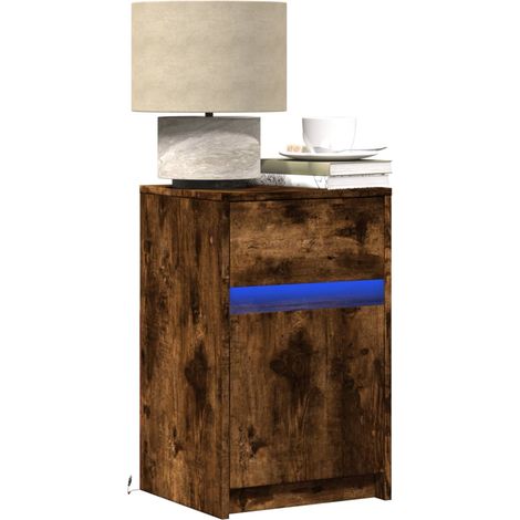 Nachttisch mit LED-Leuchten Räuchereiche Holzwerkstoff