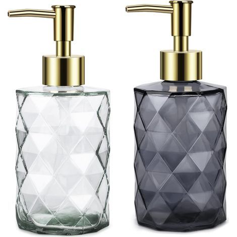 Dispensador de jabón líquido, dispensador de jabón de vidrio con bomba manual, dispensador de jabón líquido recargable de 2 piezas para baño y cocina, blanco y gris. (1/5)