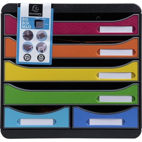 Exacompta - Rif. 312798D - BIG-BOX MAXI - 1 Cassetto 4 cassetti per documento A4+ e 2 cassetti piccoli per utensili - Dimensioni esterne: P 34,7 x 27,8 x H 27,1 cm - Arlecchino (1/5)