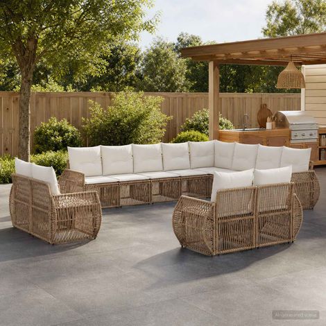 Salon de jardin modulable 12 places en polyrotin beige et blanc crème, 100.53kg - PANGIVO (1/5)
