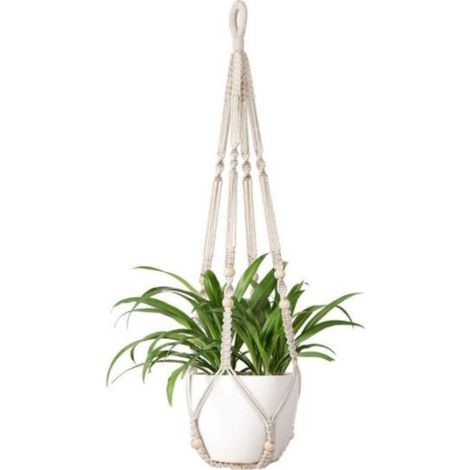 VURAHOME - Makramee-Hängeblumentopf, Hängekorb für Zimmerpflanzen, Blumentopf aus Baumwollseil mit Perlen, ohne Quasten (1/5)