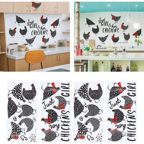 Décalques de Cuisine PVC en 4 Pièces - Formes de Poule 60x30cm - Stickers Décoratifs Réutilisables pour Mur (1/5)