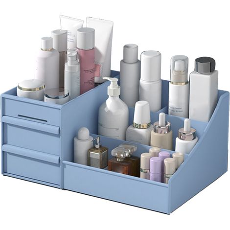 Boîte de Rangement Cosmétique en Plastique Multifonction, Tiroirs de Stockage pour Salle de Bain, Organisateur de Maquillage Bleu 26.5x16x12cm (1/2)