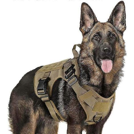 Filiyano-Harnais tactique pour chien avec poignée en nylon, harnais d'entraînement réglable, gilet de travail pour animaux de compagnie, kaki XL (1/4)