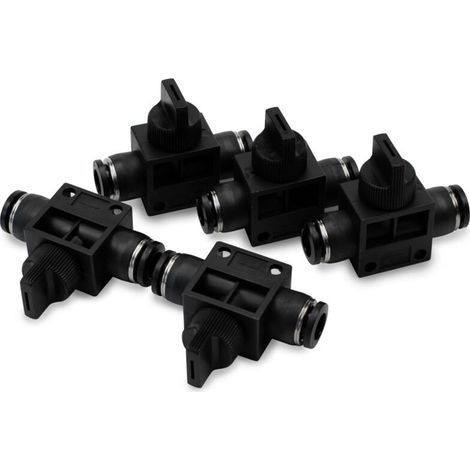 Lot de 5 tubes de 12 mm de diamètre extérieur, vanne à bille, contrôle du débit d'air, raccord union pneumatique droit à connexion rapide