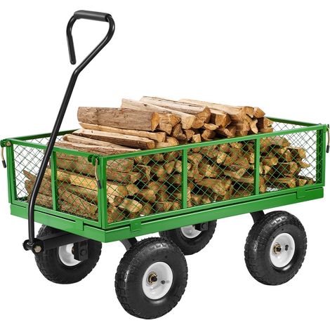 Chariot de Jardin Transport, Charge 408,23 kg, Chariot Utilitaire Robuste Tractable Extérieur en Métal avec Pneus 254 mm, Côtés Amovibles en Maille Convertible en Plateau, Poignée Rotative 180° (1/5)