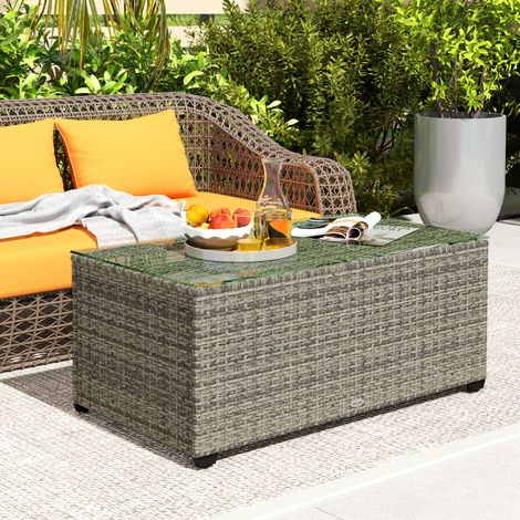 Table basse de jardin gris foncé table d'appoint en résine tressée avec plateau en verre trempé 90 x 50 x 38 cm style élégant