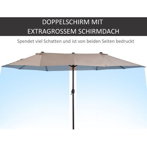 Parasol double ovale à manivelle, 460 x 270 x 240 cm, couleur café clair, pour jardin et terrasse. (1/5)