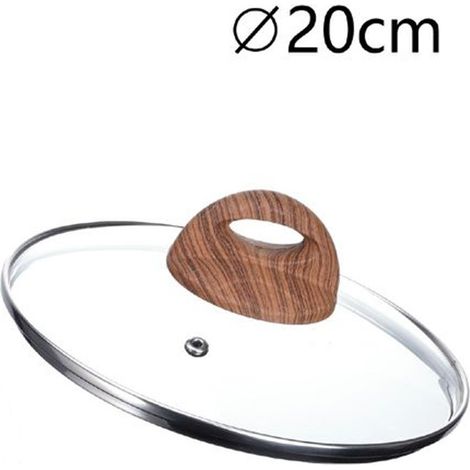 TRADE SHOP - Coperchio In Vetro Temperato Per Pentola Padella Ricambio ø16 A 32cm Pomello Effetto Legno -    -diametro 20cm   -