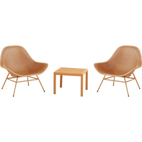 Lot de 2 fauteuils de jardin avec table basse "Soléna" - Orange (1/4)