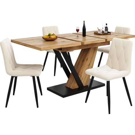Table à manger extensible 120–160 x 75 x 75,5 cm -  pour 4-6 personnes - Bois et MDF - naturel (1/5)