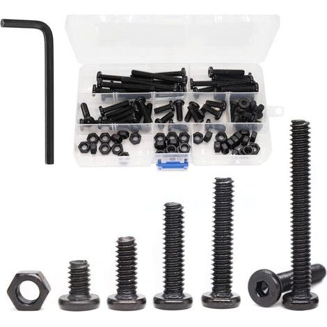 Lot de 80 vis à tête creuse hexagonale noire 1/4"-20 et écrous hexagonaux 1/4"-20, 3/8" 5/8" 1" 1-1/4" 2" (1/5)