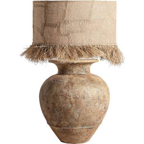 Lampe à poser vintage en céramique brune - marron vieilli et crème marbré (1/4)