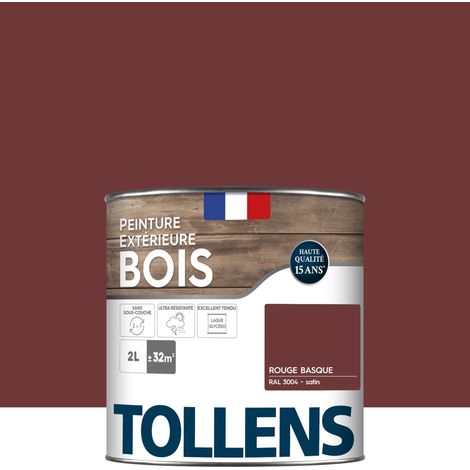 Tollens – Peinture bois extérieur satin rouge basque 2L – Ultra résistante pour boiseries extérieures – Couverture 32 m²