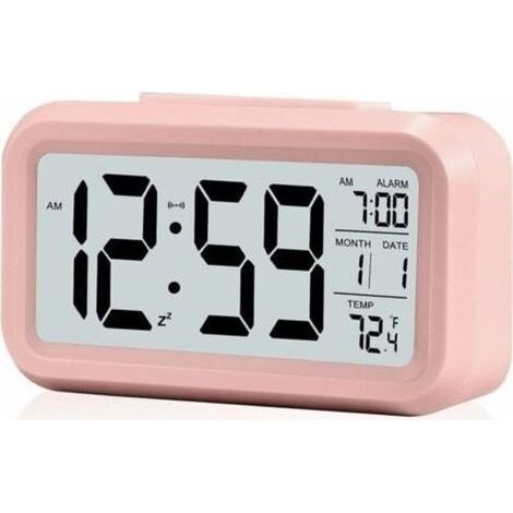 Réveil,Petit Réveil Numérique,écran LCD avec Calendrier De Date De Répétition,Affichage De l'alarme de Température,De Chevet Facile à Installer (Rose) (1/5)
