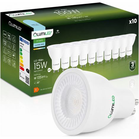 10x LED-Lampe GU10 Spot PAR16 1,5W = 15W 135lm 6500K Kaltweiß 36° Lichtstrom (1/5)