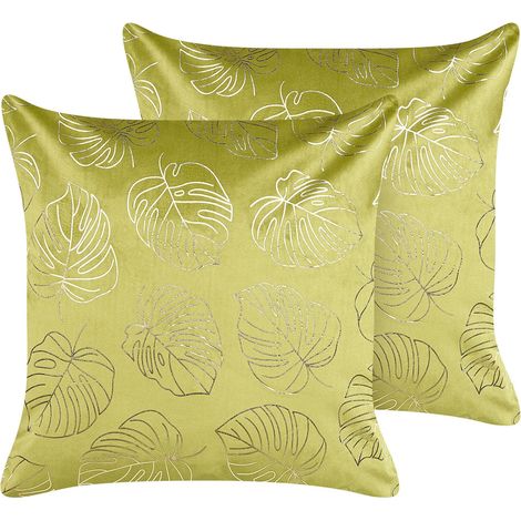 Set di 2 cuscini decorativi in velluto stampa foglie 45x45 cm blu Deliciosa