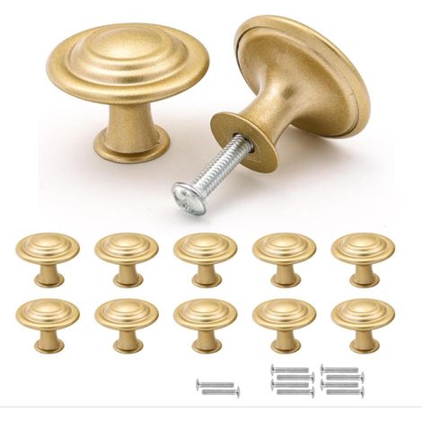 Boutons de Meuble Or Mat, Poignée Meuble Vintage, 10 Pièces Boutons de Tiroir en Alliage de Zinc, 30mm Boutons de Portes pour Placards Commode Armoire, avec Vis Assorties (1/5)