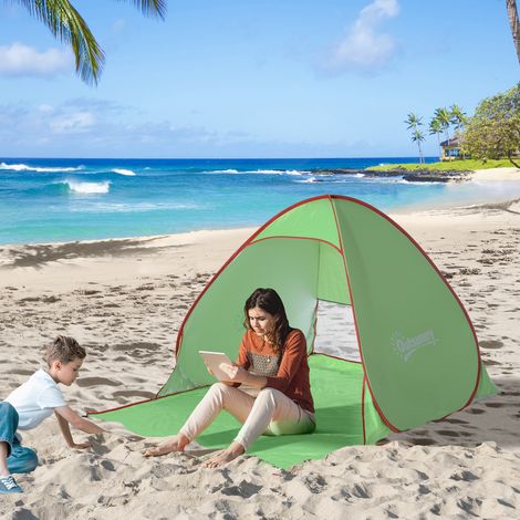 Tente plage escamotable protection UV 30 sac transport - Dimensions: 200x150x119 cm - Couleur: Vert