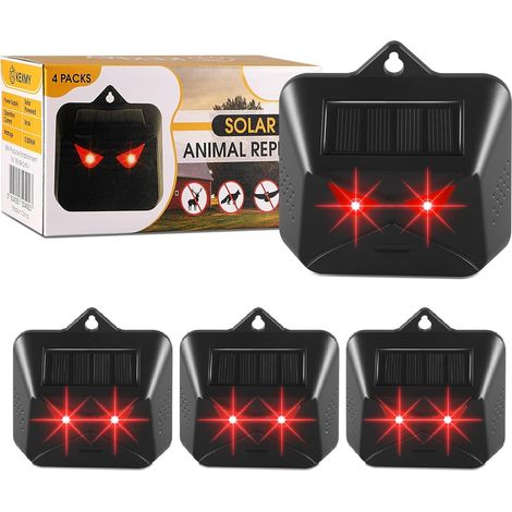 Solar Animal Repeller for Nocturnal Animals, Pack of 4 Raccoon Repelling with Sensor, IP65 Wild Animal Repeller with Red LED Light, Suitable for Chicken Coops, Foxes, Raccoons, Deer, Wild Boars (1/5)