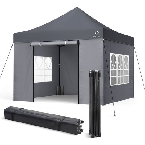 Vounot – Tonnelle de jardin renforcée 3x3m pliable – 4 parois avec sac de transport – Imperméable en PVC renforcé – Acier inoxydable