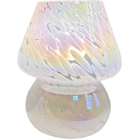 Lampe champignon en verre à pois fleuris colorés, lampe de bureau décorative rétro américaine, lampe d'ambiance USB pour chevet B (1/5)