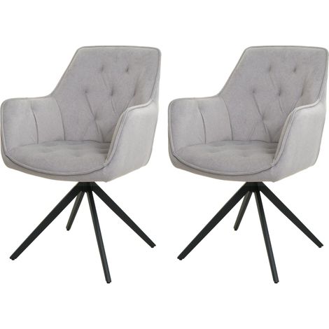 Set 2 sedie sala da pranzo poltroncine girevoli 180° con braccioli imbottitura spessa design moderno tessuto grigio chiaro e metallo 040007375