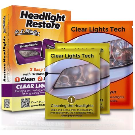 Kit Rénovation Phare Voiture sans Ponçage - Lingettes Rénovateur Phares Jaunis, Opaques et Oxydés - Nettoyage Rapide en 2 Minutes - Protection UV Longue Durée (1/5)