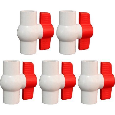 Lot de 5 vannes rondes en PVC de 5 cm (2 pouces) avec poignée en T. Installation facile. Idéal pour les projets d'eau et les pompes d'eaux usées. Fournitures de jardin. 20 mm (1/5)
