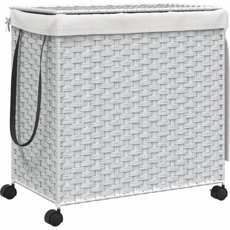 Panier à linge à roulettes, blanc, 60x35x60,5 cm, résine tressée. (1/5)