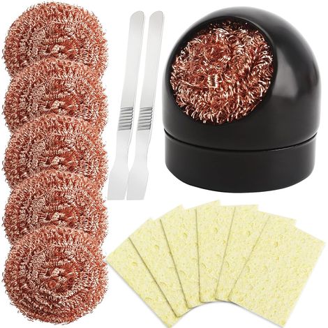 Kit Nettoyage Pointe Fer à Souder - 1 Support 6 Boules Laiton 6 Éponges 2 Grattoirs - Entretien Soudure Électronique (1/5)