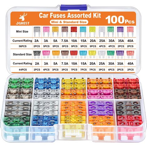 100Pcs Fusible Voiture Set - 56 Mini Fusible Auto + 44 Moyenne Fusible Automobile + 1Extracteur, Auto Fusible pour Voiture/RV/Camion/Moto (2A 3A 5A 7.5A 10A 15A 20A 25A 30A 35A 40A) (1/5)