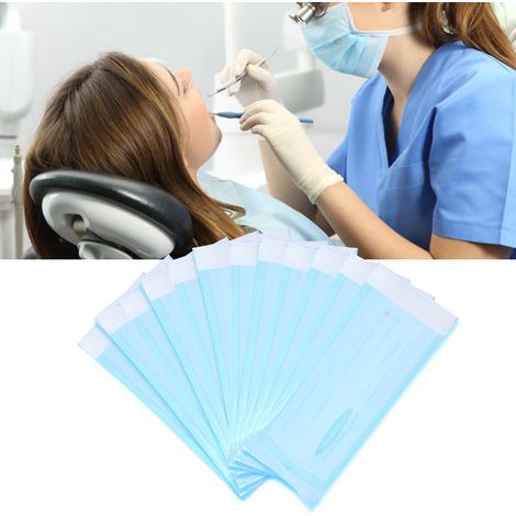 200 selbstklebende Beutel für zahnärztliches Zubehör, PVC-Beutel, transparente Folie, blau, zur Sterilisation (135 x 310 mm) (1/5)