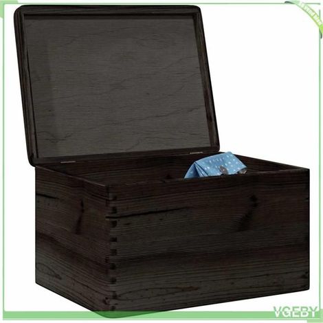 4017396 Bote en bois avec couvercle noir 40x30x23cm bois de pin massif (1/5)