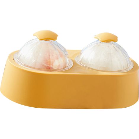 Double moule à billes de glace, bac à glaçons rond avec couvercle, moule à cubes en silicone pour cuisine maison cocktail café whisky jaune vif (1/5)