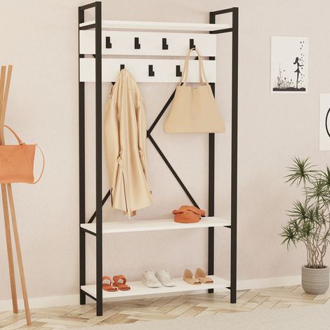 Appendiabiti Celiera, 7 Ganci, Installazione a Terra, Colore Struttura Nero, 180h cm Bianco (1/4)