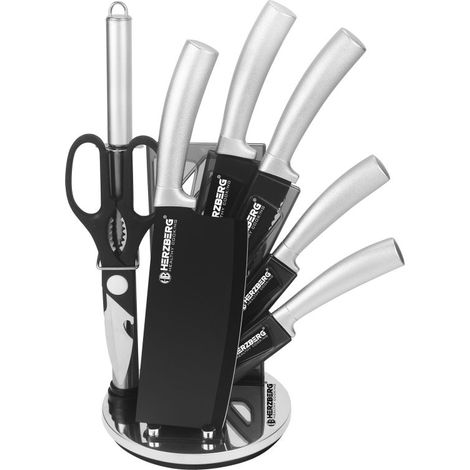 Set de couteaux avec support 8 pièces silver Herzberg HGMSN8SLV (1/5)