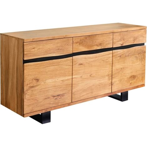Buffet ARKAYA 160 cm in legno massiccio di acacia - 3 porte, 3 cassetti e basamento in metallo nero (1/5)
