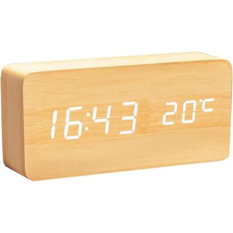 Horloge Numérique en Bois - Réveil LED Multifonction avec Affichage Heure/Date/Température