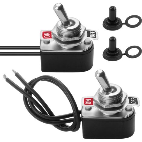2 Pièces Interrupteur a Bascule 2 Positions, 3A 250V 6A 125V Plaque d'interrupteur Marche/Arrêt Précâblés ON OFF SPST et Capuchon Étanche pour Voiture Camions Bateaux Modification Électrique